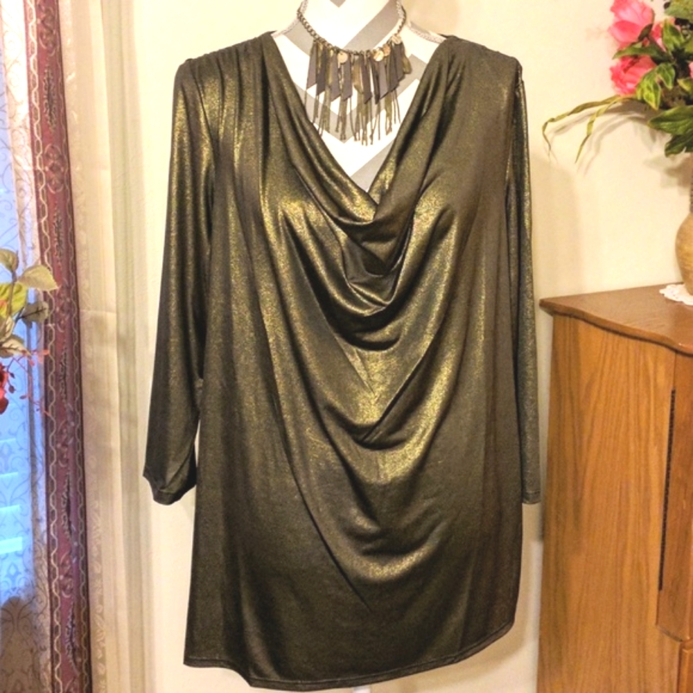 Caeson Kressley Shiny Drape Neckline Top